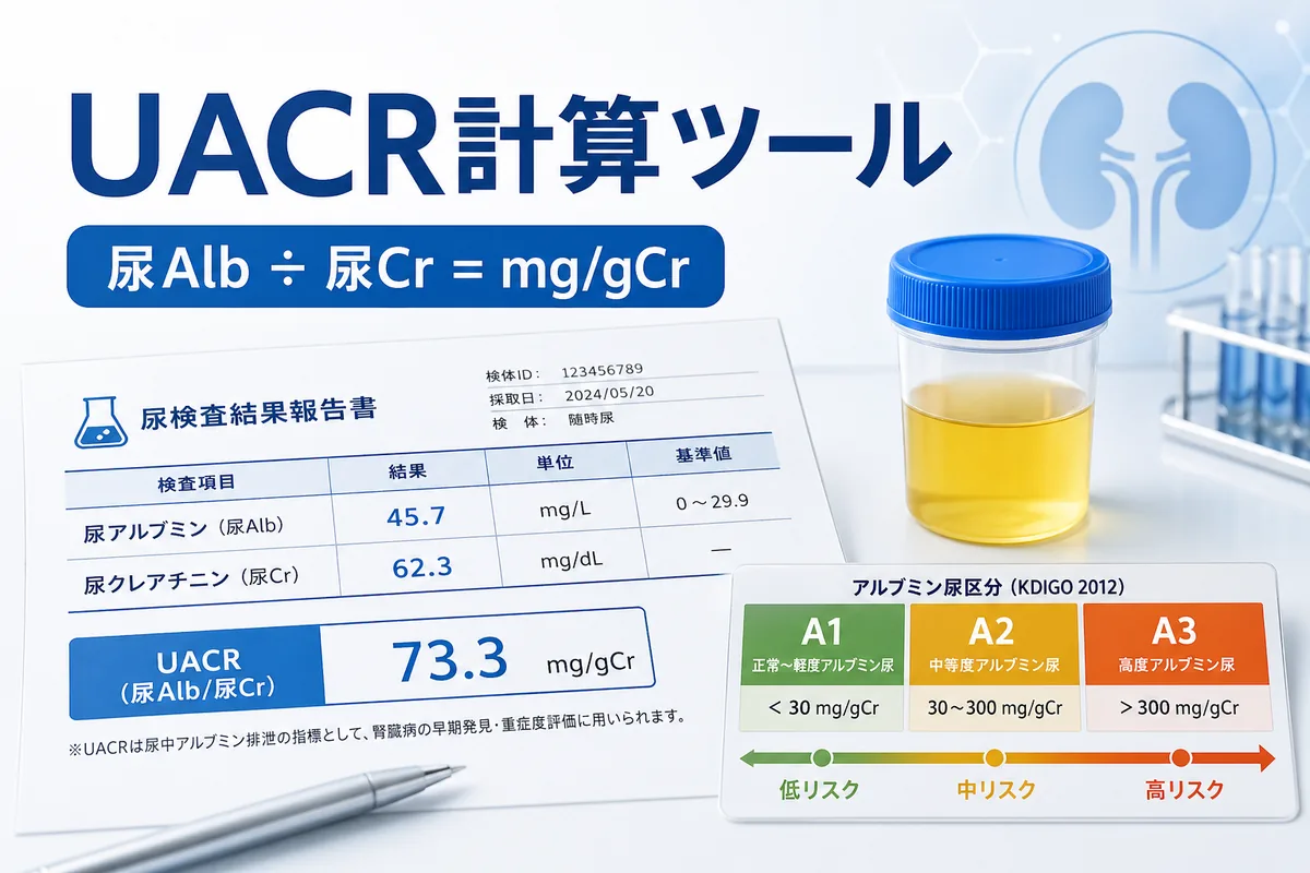 尿アルブミンと尿クレアチニンからUACRを計算するツールの解説画像