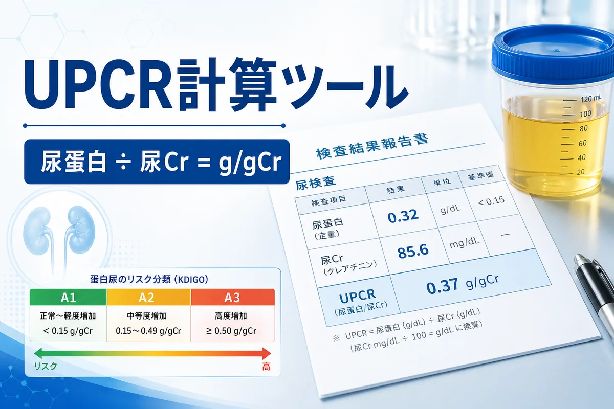 尿蛋白と尿クレアチニンからUPCRを計算するツールの解説画像